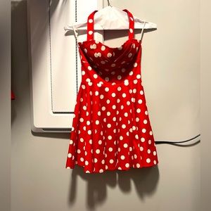 Red with white polka dots Halter neck dress